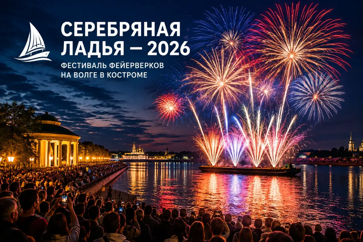 Серебряная ладья — 2026: фестиваль фейерверков на Волге в Костроме